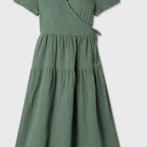 White Short Sleeve Wrap Dress